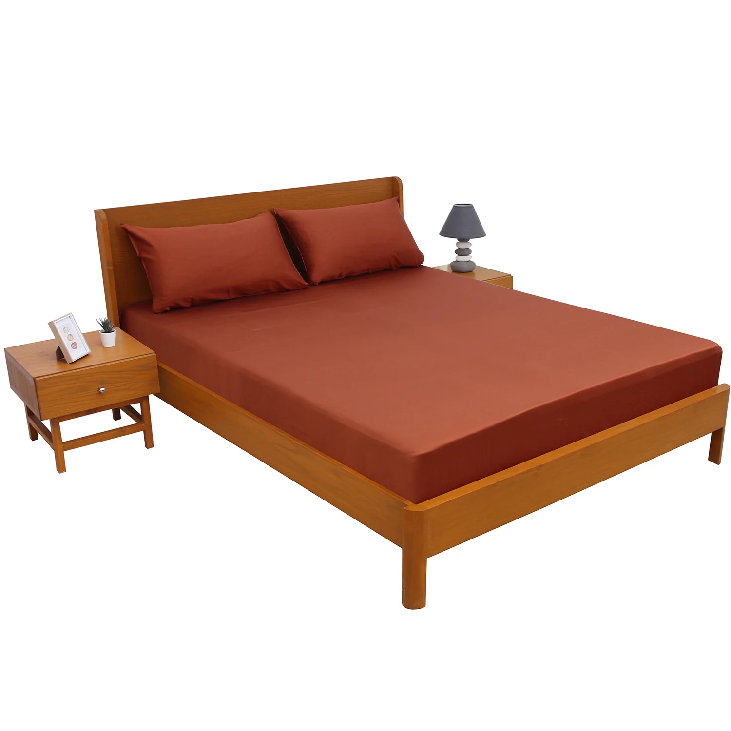Rust Solid Dyed Double Bed Sheet – 96x102" - Image 2