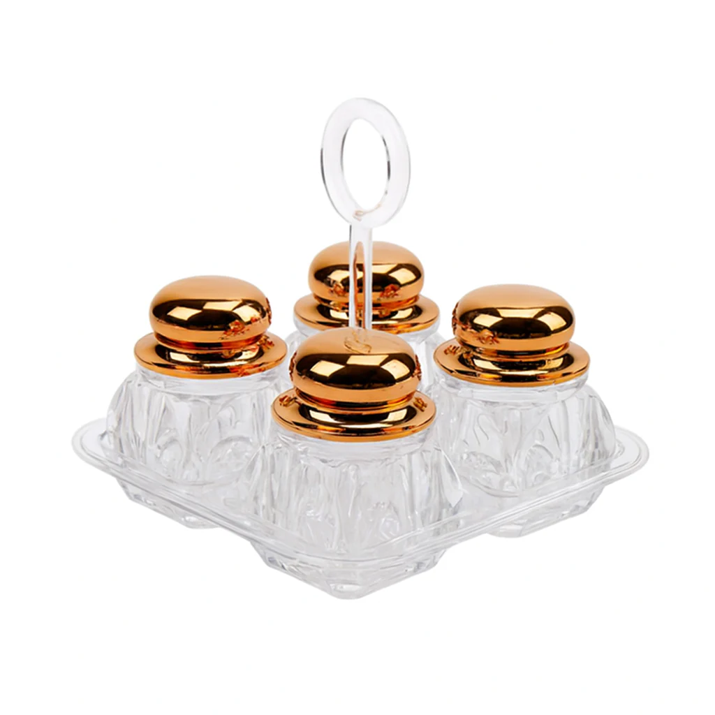 Salt & Pepper Cruet Set – 4 Pcs Acrylic with Rose Gold, Gold & Silver Lids - Image 2