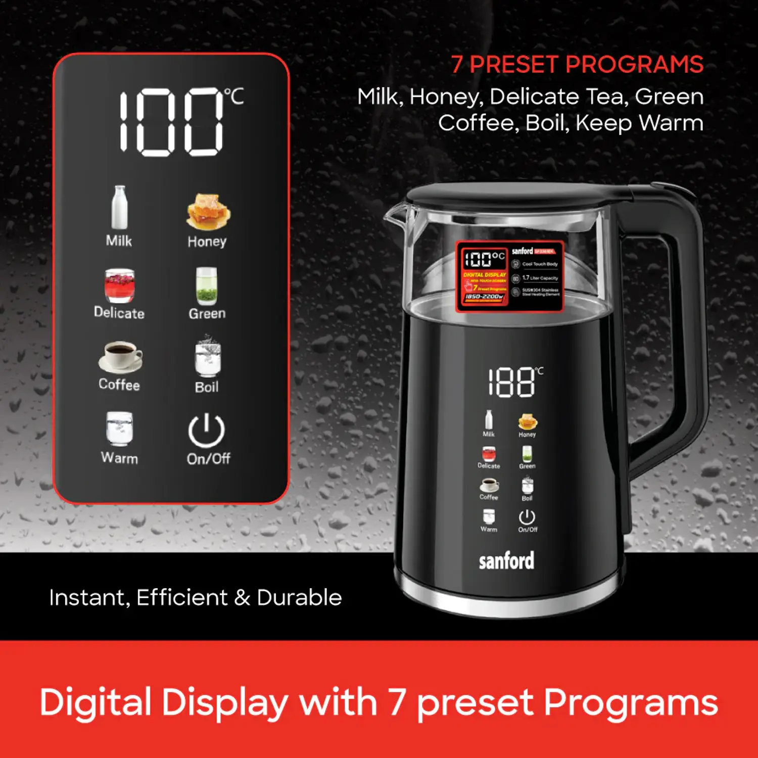 Sanford Digital Electric Kettle 1.7L – Model SF3361EK | Touch Screen Smart Kettle - Image 3