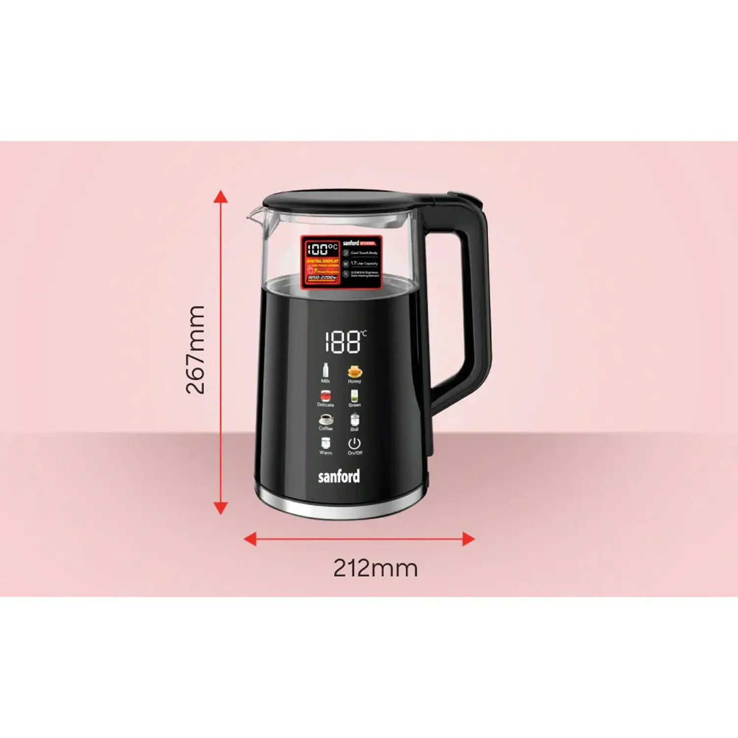 Sanford Digital Electric Kettle 1.7L – Model SF3361EK | Touch Screen Smart Kettle - Image 5