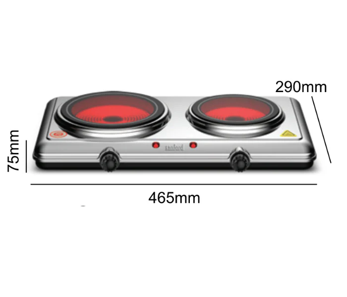 Sanford Double Burner Infrared Cooker 2100W with 5 Temperature Settings – Stainless Steel Electric Cooker (SF5004IC) - Image 2