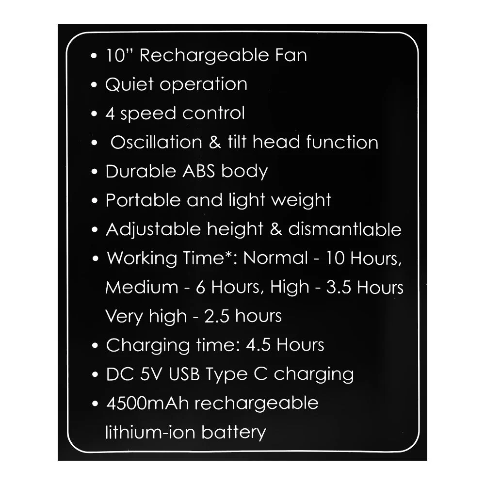 Sanford Rechargeable Stand Fan 10″ – Model SF6659RSFN | High-Speed Portable Cooling Fan - Image 3