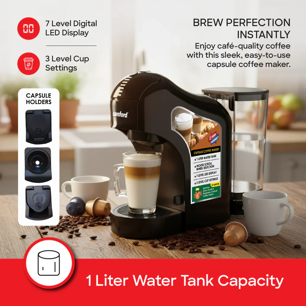 SANFORD SF1384CM 1400 W 3-in-1 Capsule Coffee Maker – High-Pressure Italian-Pump Espresso Machine with 1 L Tank - Image 3