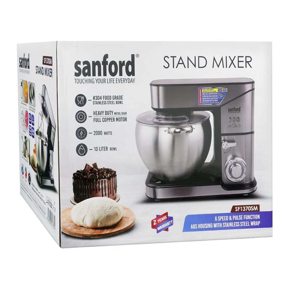 Sanford Stand Mixer 2000W – 10 Liter Stainless Steel Bowl, Full Copper Motor, 6 Speed (SF-1370SM) - Image 2