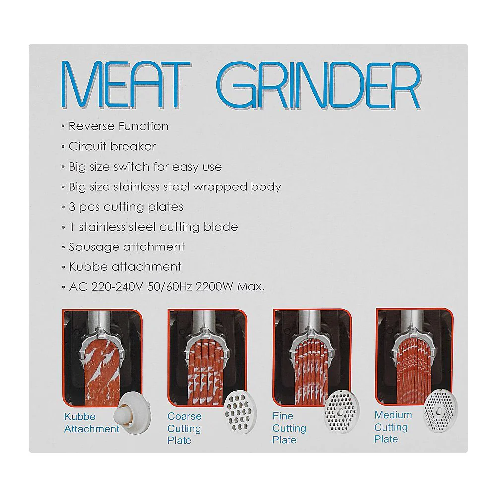 Sayona PPS Meat Grinder 2200W Heavy-Duty Electric Meat Mincer with Reverse Function – Stainless Steel Body (SMG-4118) - Image 3
