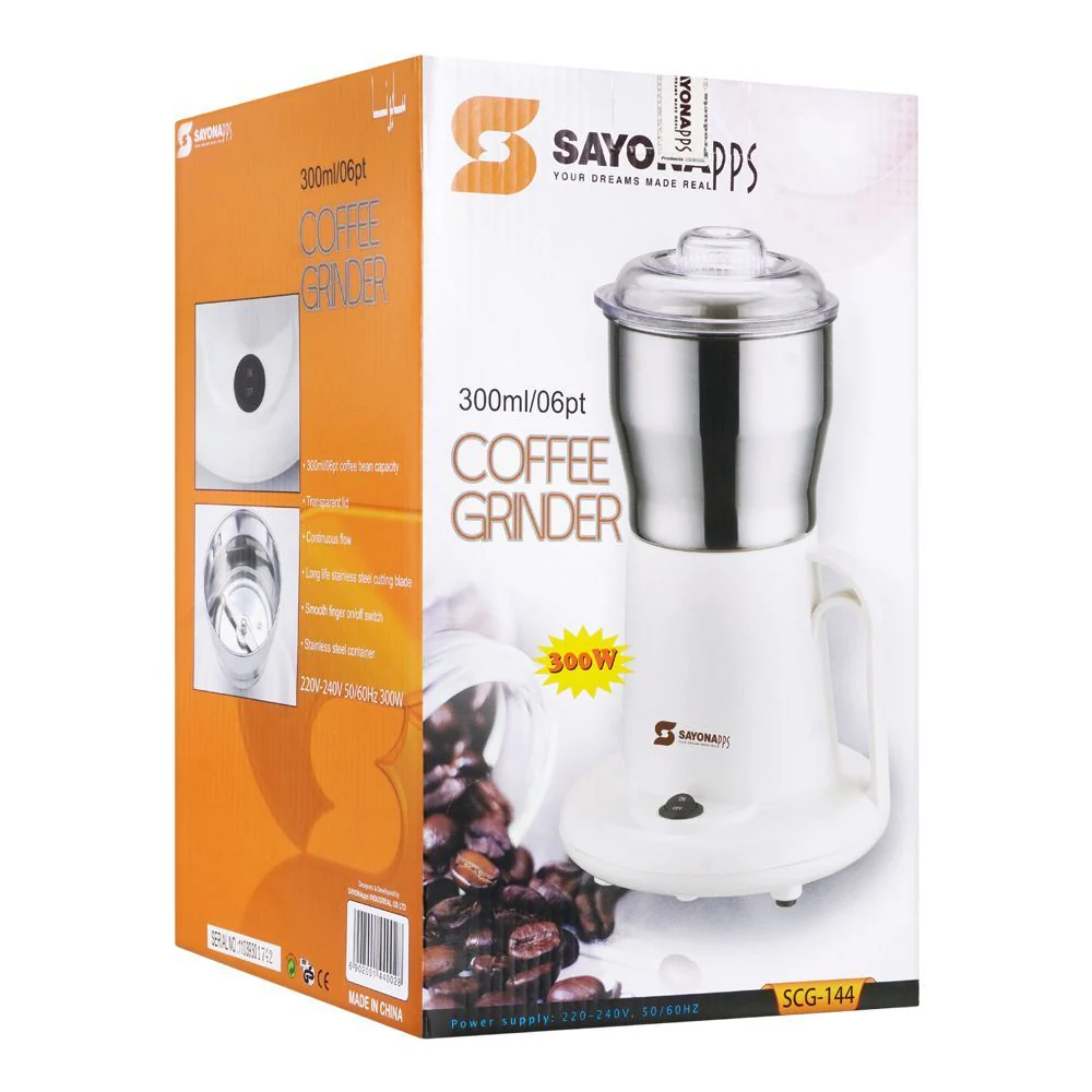 SAYONA SCG-144 Electric Coffee Grinder – 300W High-Speed Bean Grinder with 300ml Stainless Steel Bowl - Image 2