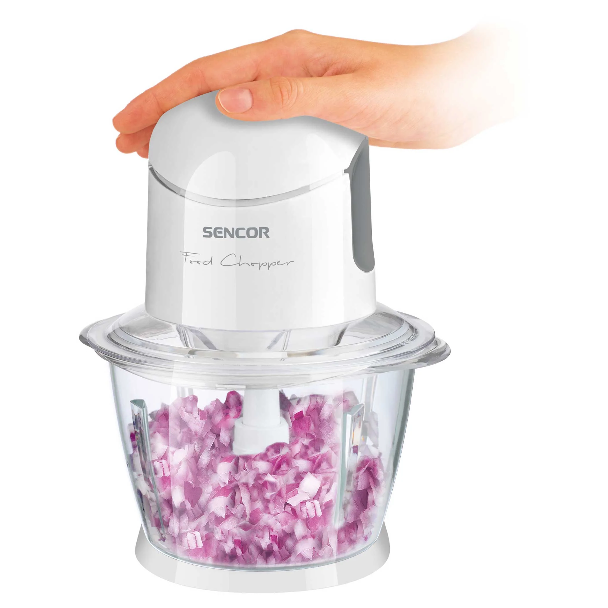 Sencor Food Chopper 500W with Glass Bowl & Stainless Steel Blade – Compact One-Touch Chopper (SCB5100WH) - Image 2