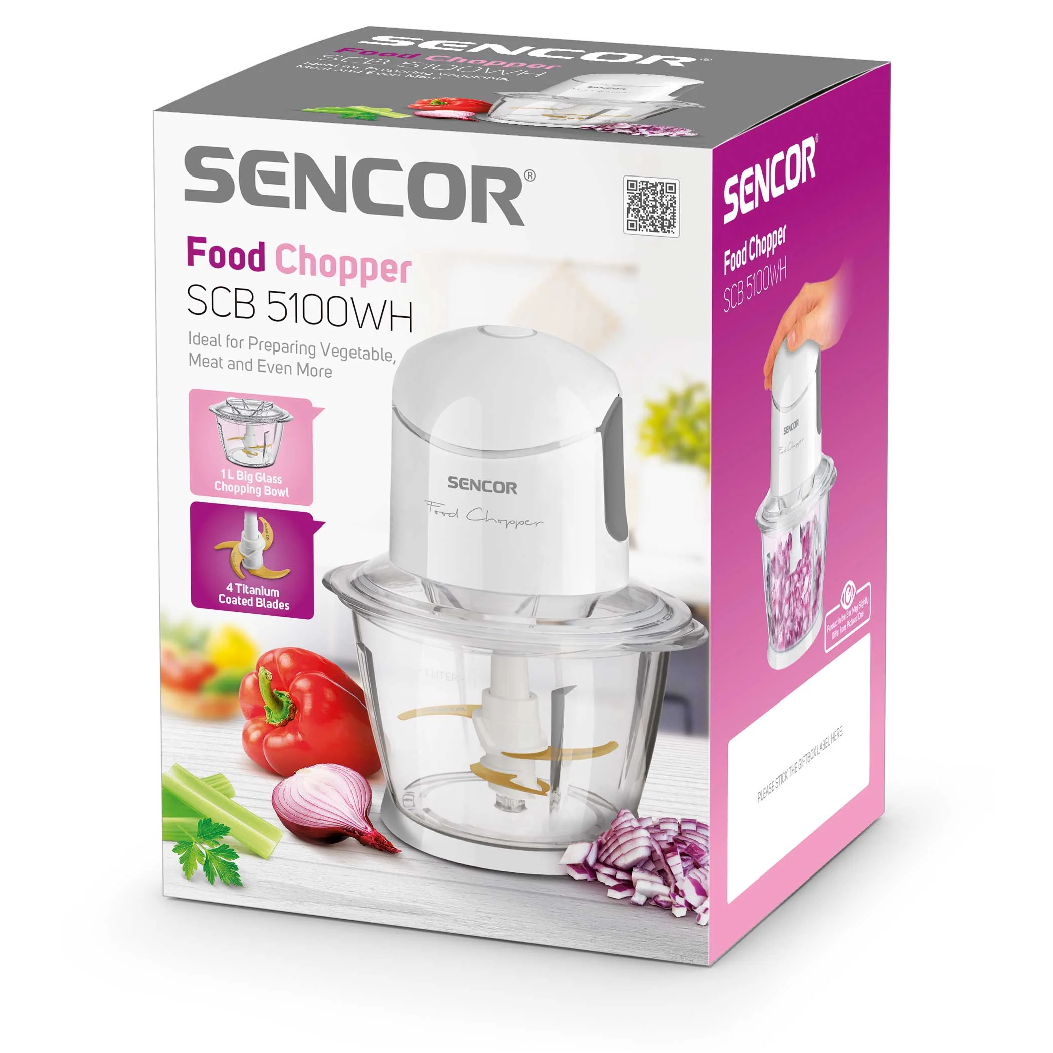 Sencor Food Chopper 500W with Glass Bowl & Stainless Steel Blade – Compact One-Touch Chopper (SCB5100WH) - Image 8