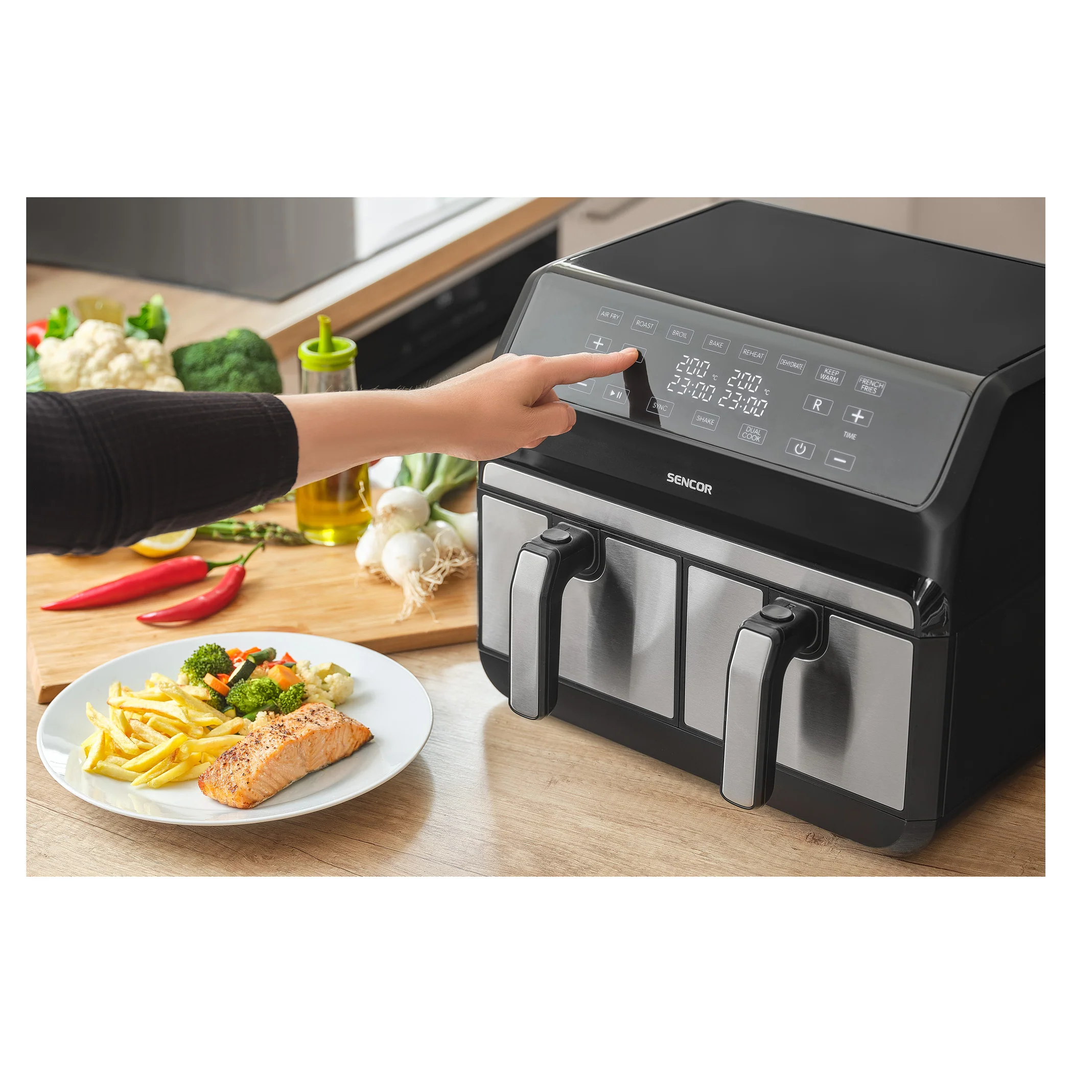 Sencor SFR9500SS Vita Fryer – Dual 2×4 L Baskets (8 L Total), Stainless Steel, 1700 W, LED Digital Air Fryer with Touch Controls - Image 11
