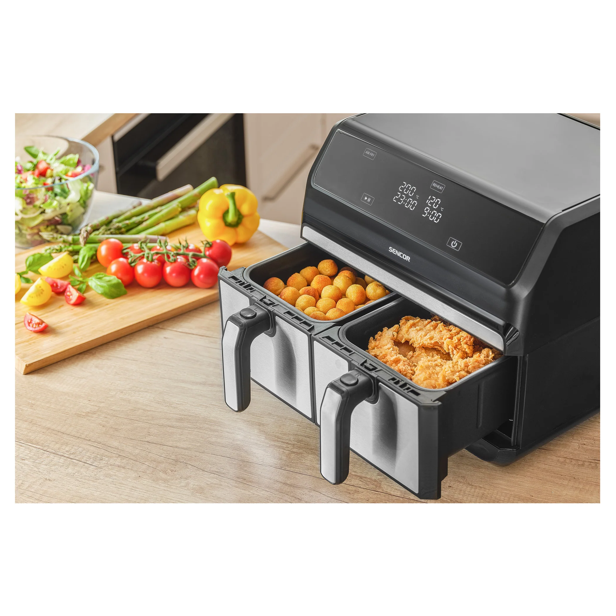 Sencor SFR9500SS Vita Fryer – Dual 2×4 L Baskets (8 L Total), Stainless Steel, 1700 W, LED Digital Air Fryer with Touch Controls - Image 7