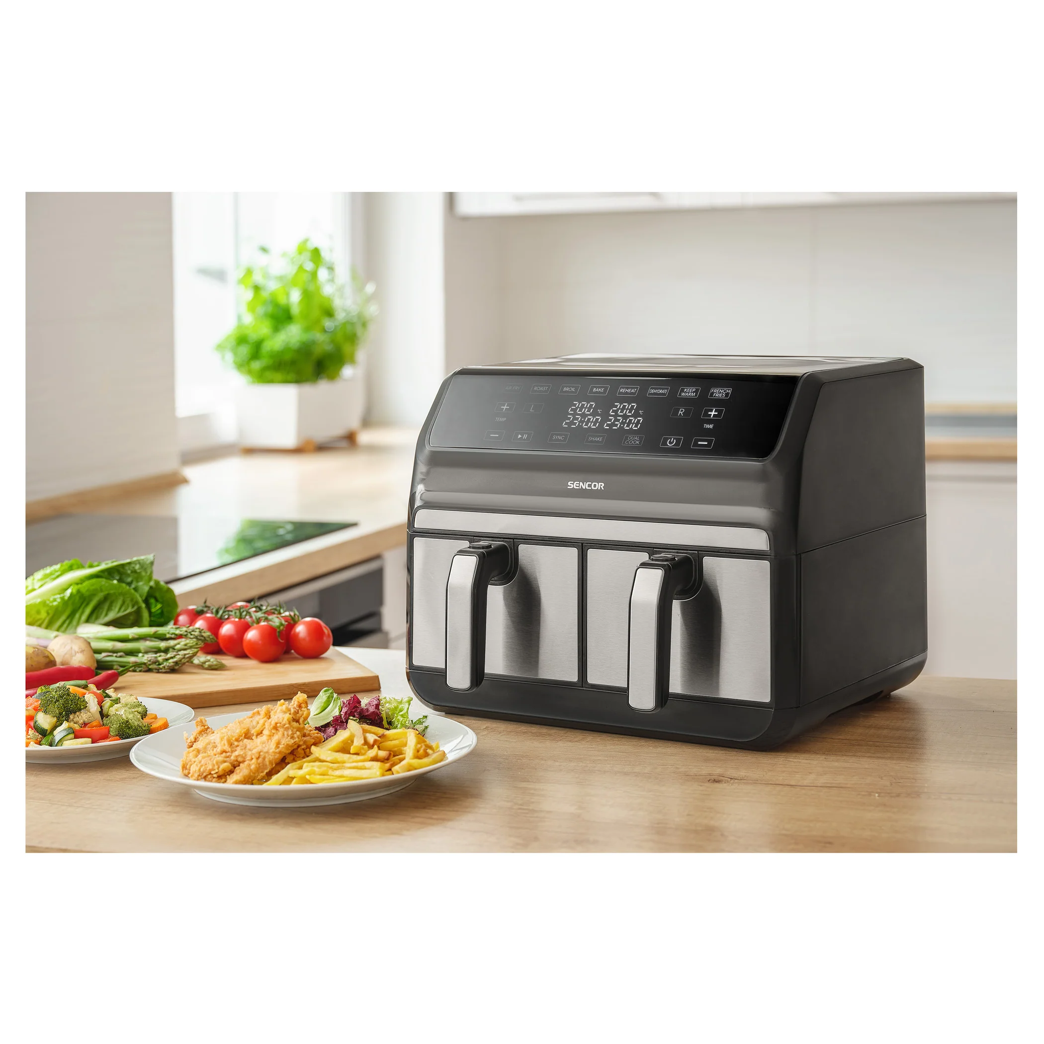 Sencor SFR9500SS Vita Fryer – Dual 2×4 L Baskets (8 L Total), Stainless Steel, 1700 W, LED Digital Air Fryer with Touch Controls - Image 8