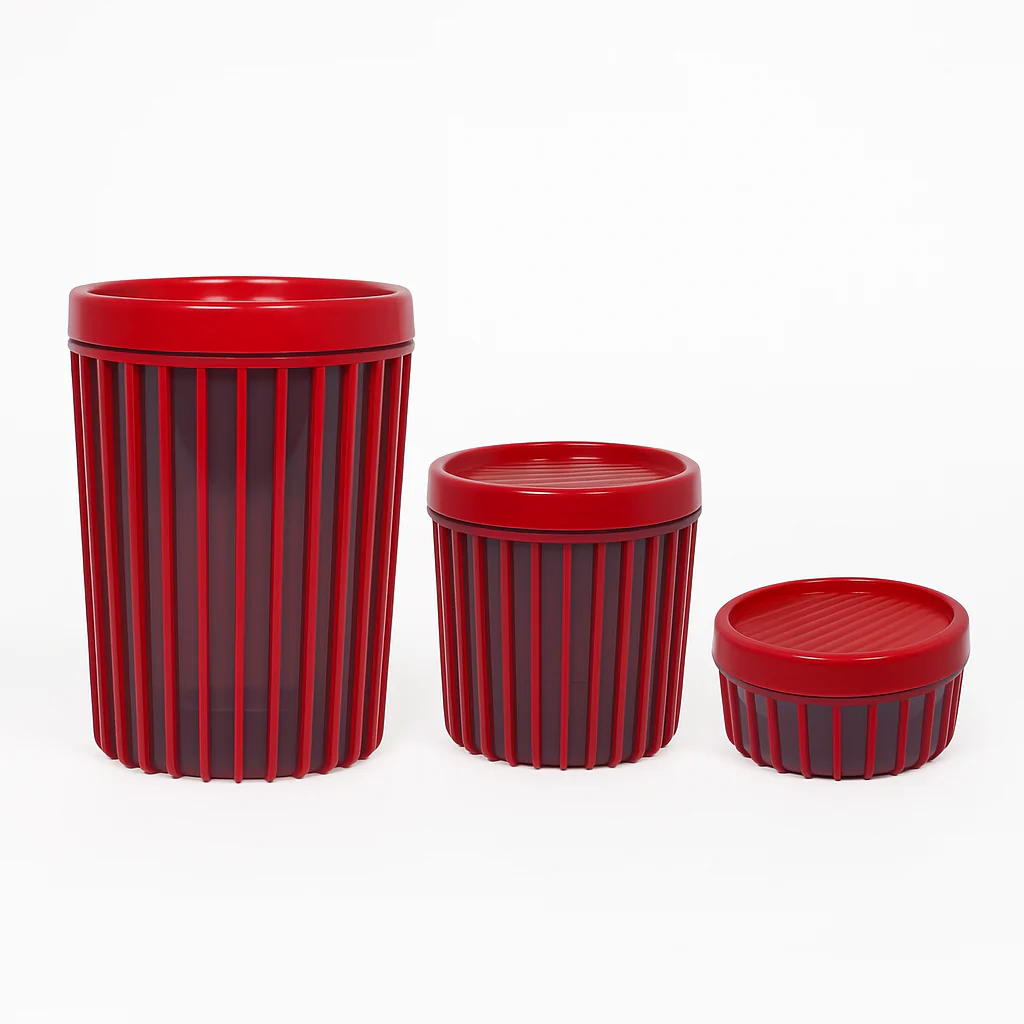 Set of 3 Storage Jars with Lids – Modern Multipurpose Container Set (Green, White, Red, Grey) - Image 2