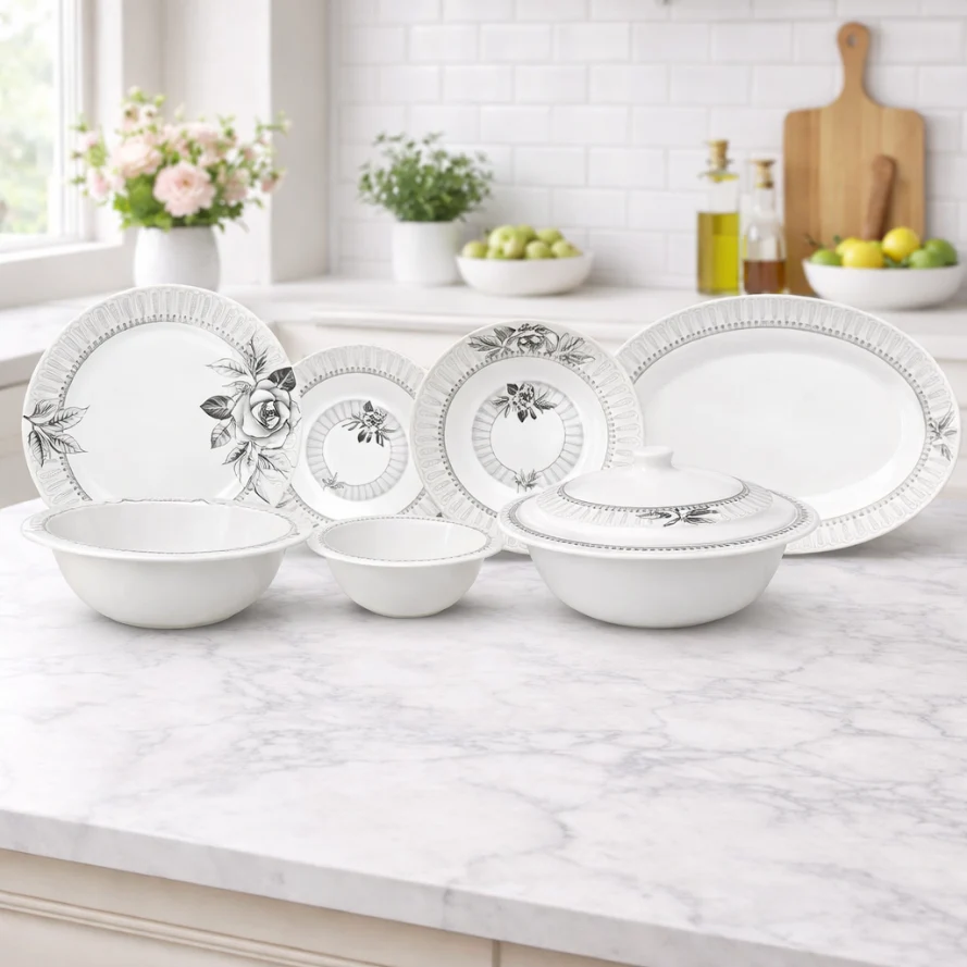 Shadow Bloom Dinner Set – Dark Florals with Deep, Timeless Elegance (22 / 30 / 43 PCS)