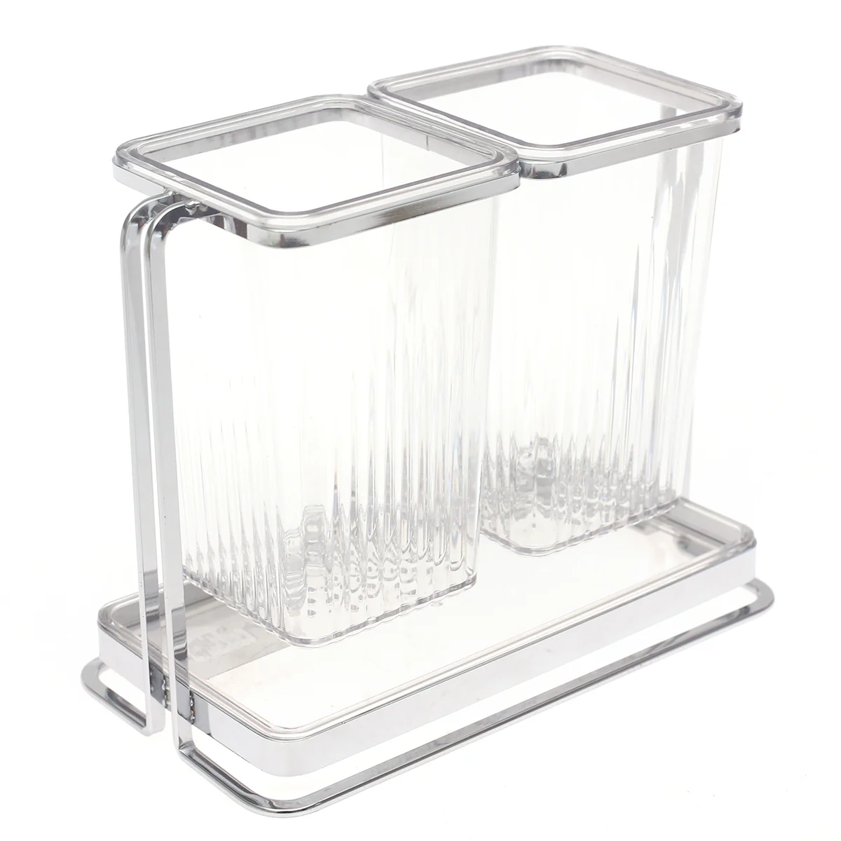 Silver 2-in-1 Storage Holder – Modern Dual Container Organizer for Kitchen & Bathroom