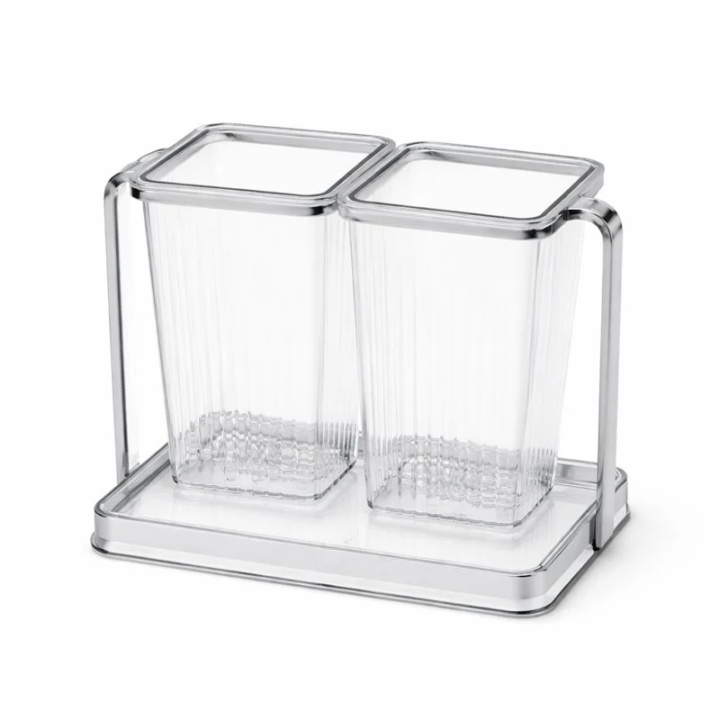 Silver 2-in-1 Storage Holder – Modern Dual Container Organizer for Kitchen & Bathroom - Image 2