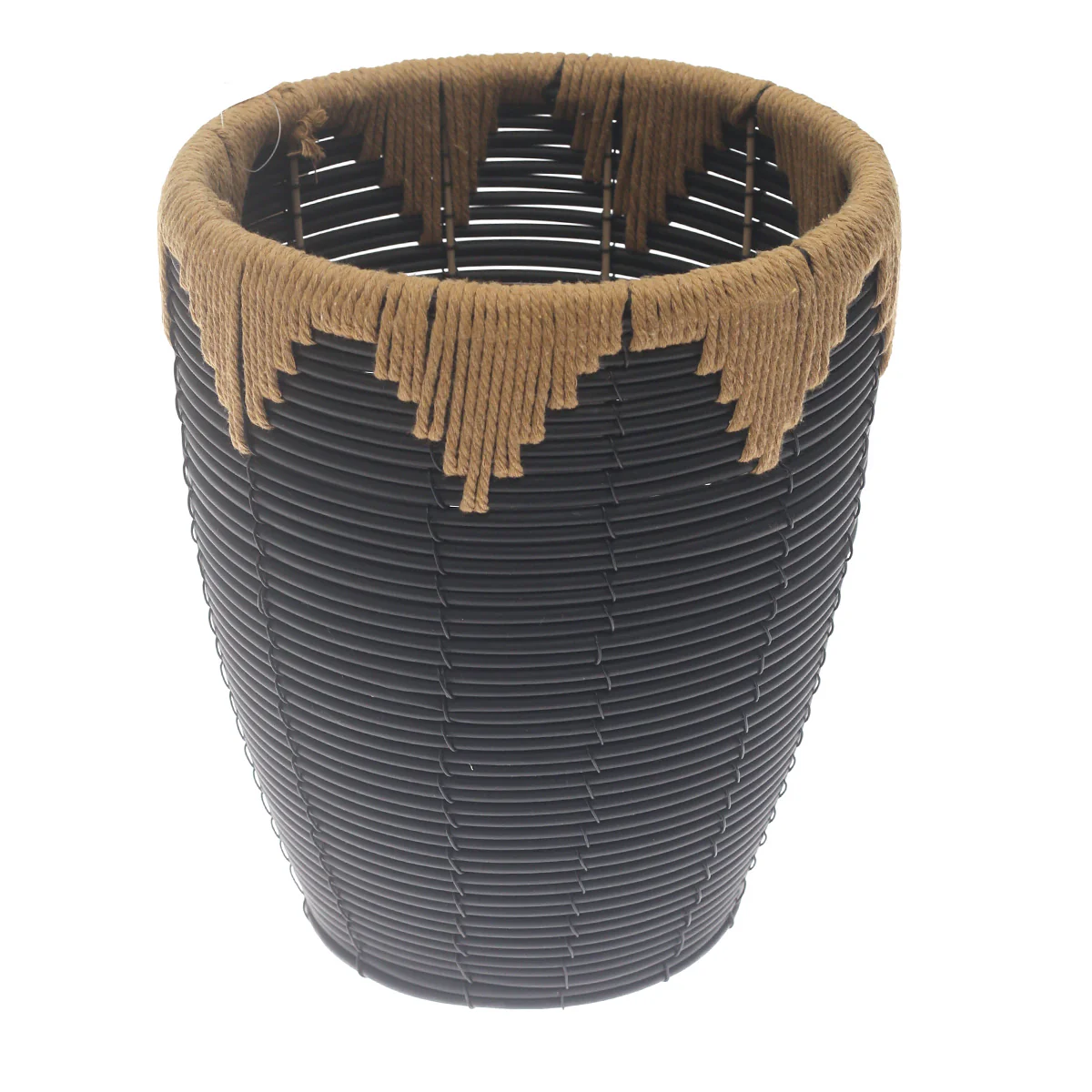 Small Black Woven Laundry Basket with Natural Rope Rim – 10 x 10 x 12 Inch - Image 2