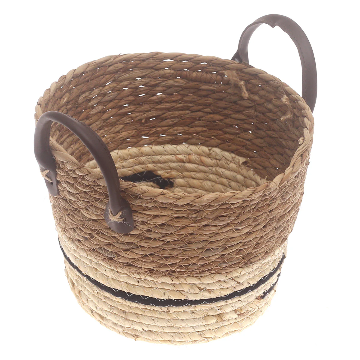 Small Woven Storage Basket White & Black Stripe Design – 9 x 9 x 8 Inch - Image 2