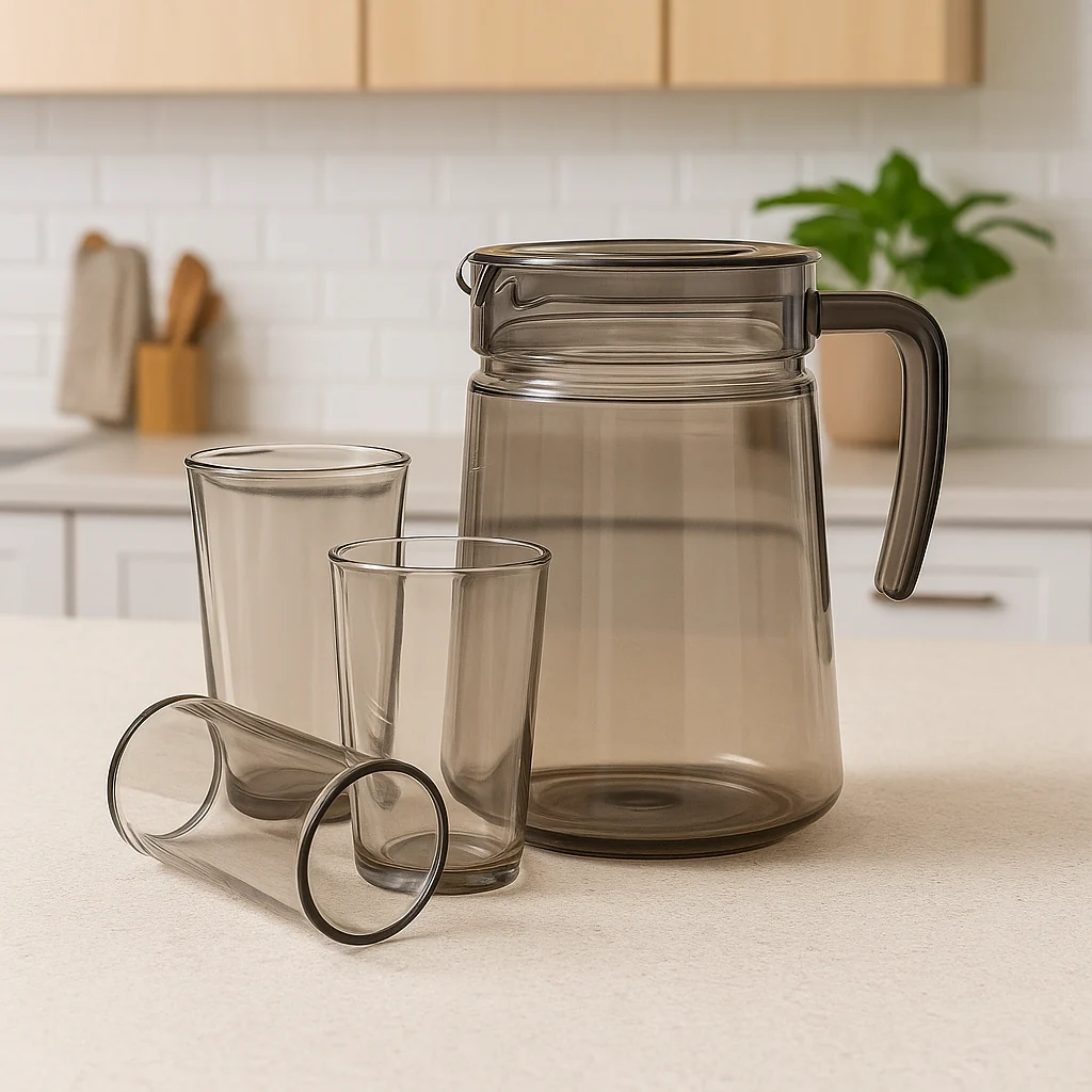 Smoke-Tinted 7-Piece Water Set – 1.98 L Jug with 315 ml Glasses (Pressed Glass)