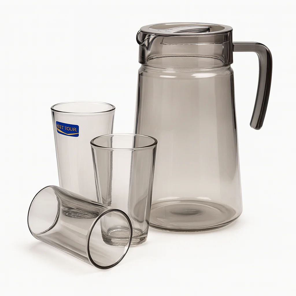 Smoke-Tinted 7-Piece Water Set – 1.98 L Jug with 315 ml Glasses (Pressed Glass) - Image 2