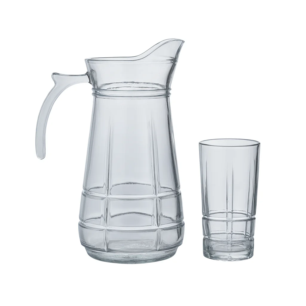Smoke-Tinted 7-Piece Water Set – Elegant Jug with Matching Tumblers (Pressed Glass) - Image 2