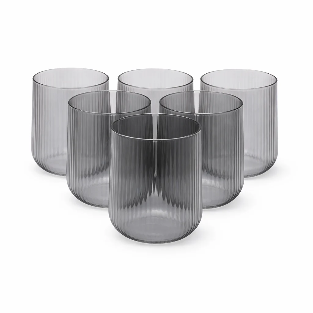 Smoked Ribbed Tumbler Set – 6Pcs 440ml - Image 2