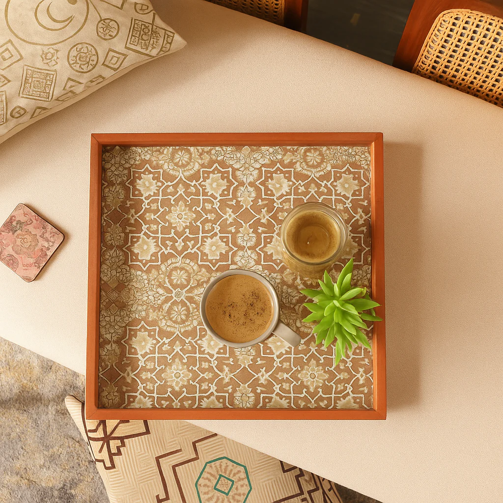 Square Oak Buff Tray – 15x15 Inch Wooden Decorative Serving Tray