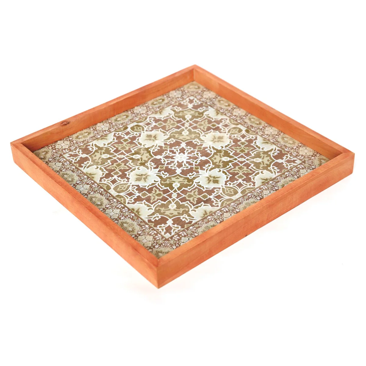 Square Oak Buff Tray – 15x15 Inch Wooden Decorative Serving Tray - Image 2