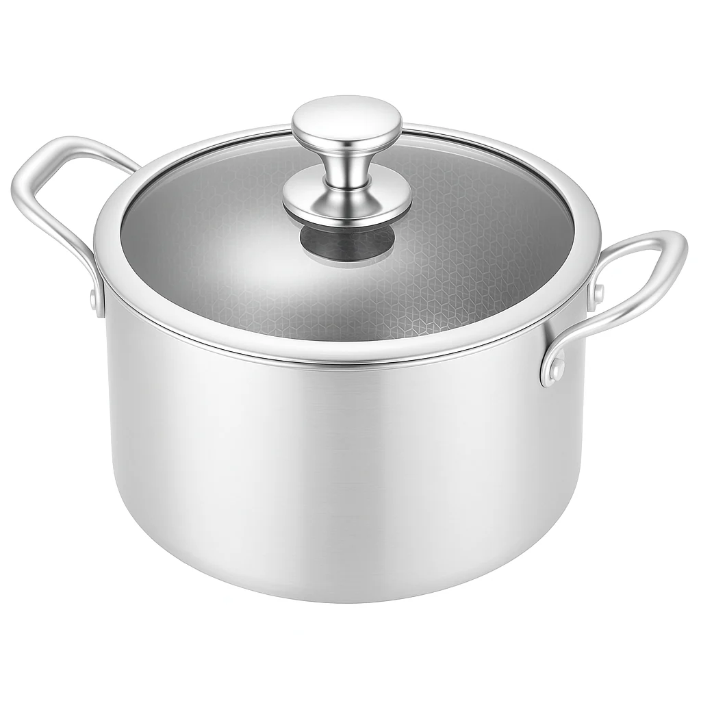 Stainless Steel Cooking Pot with Double Handles & Lid | 22cm & 24cm | Non-Stick Honeycomb Base | Gas & Induction Compatible - Image 2