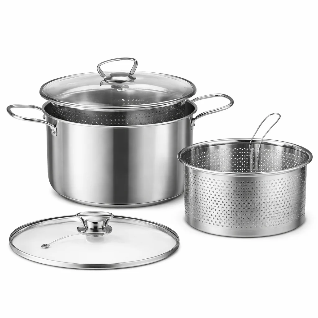 Stainless Steel Deep Fryer Pot – 3.5 Litre with Strainer Basket & Glass Lid