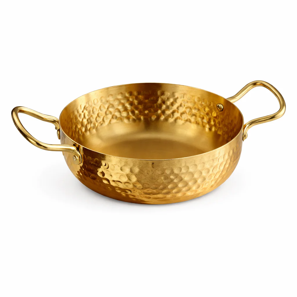 Stainless Steel Deep Golden Bowl – Hammered Finish (16 cm / 18 cm) - Image 2