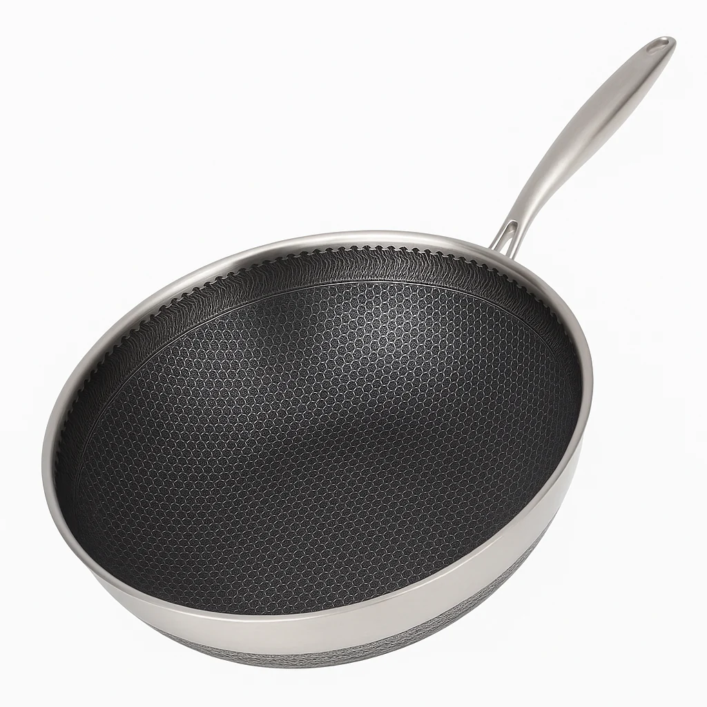 Stainless Steel Honeycomb Non-Stick Karahi with Single Handle – Available in 26cm, 28cm & 30cm - Image 2
