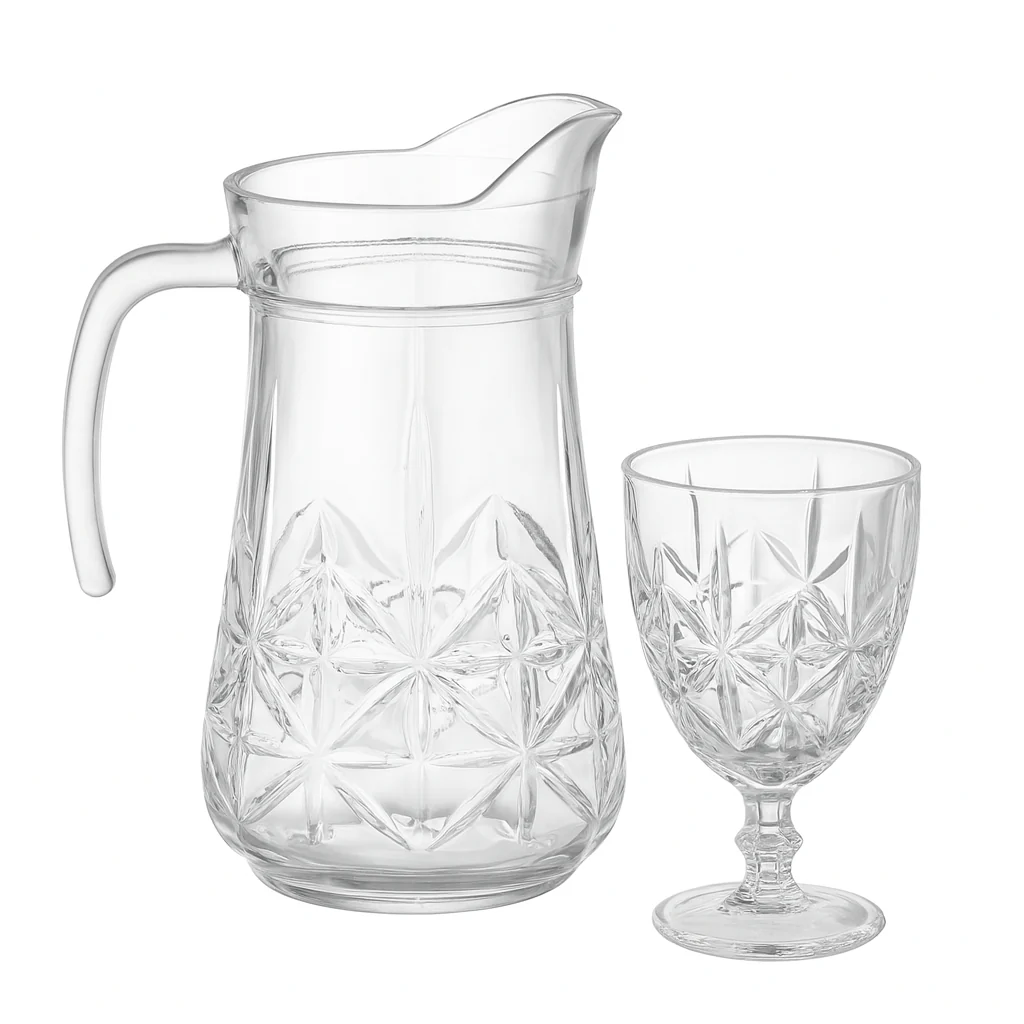 Star-Cut Premium Glass Water Set – 7-Piece Set (1.2 L Jug + 340 mL Stemmed Glasses) - Image 2