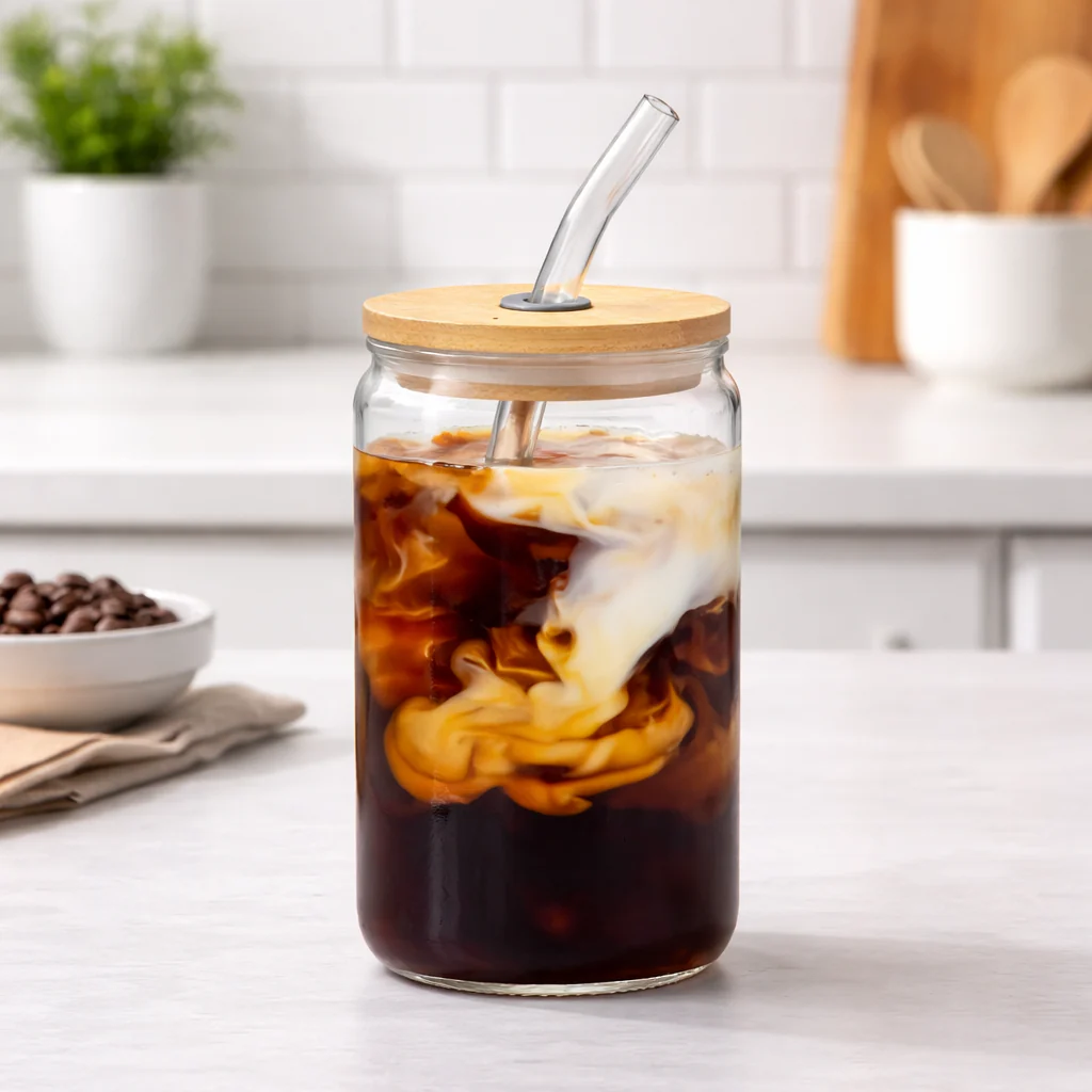 Straw Glass – Clear Drinking Glass with Bamboo Lid & Reusable Straw - Image 2