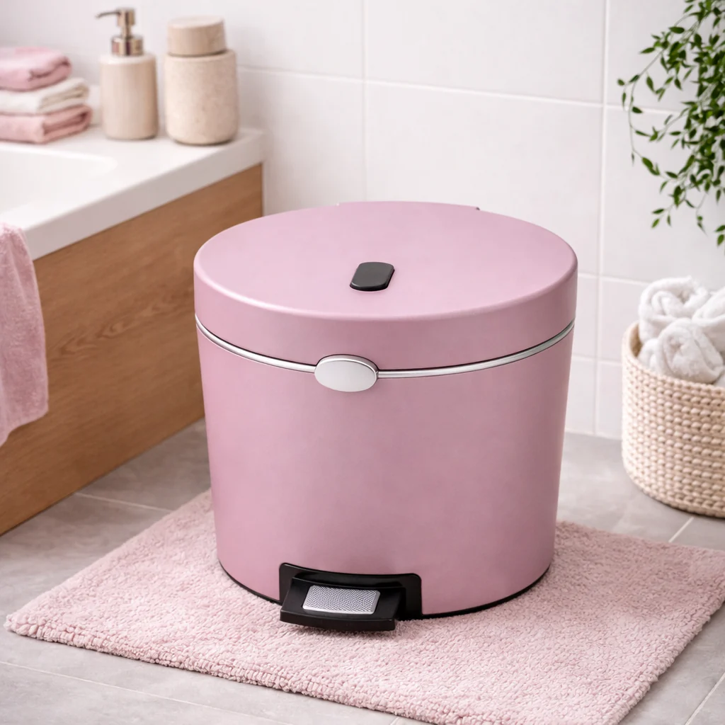 Suremiao Soft Close Dustbin – Elegant Pink Pedal Trash Can with Silent Lid & Odor Control for Home & Bathroom