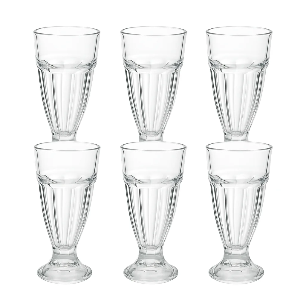 Tall Clear Pressed-Glass Ice Cream Cups – 6-Piece Footed Dessert Set, 300 ml Capacity