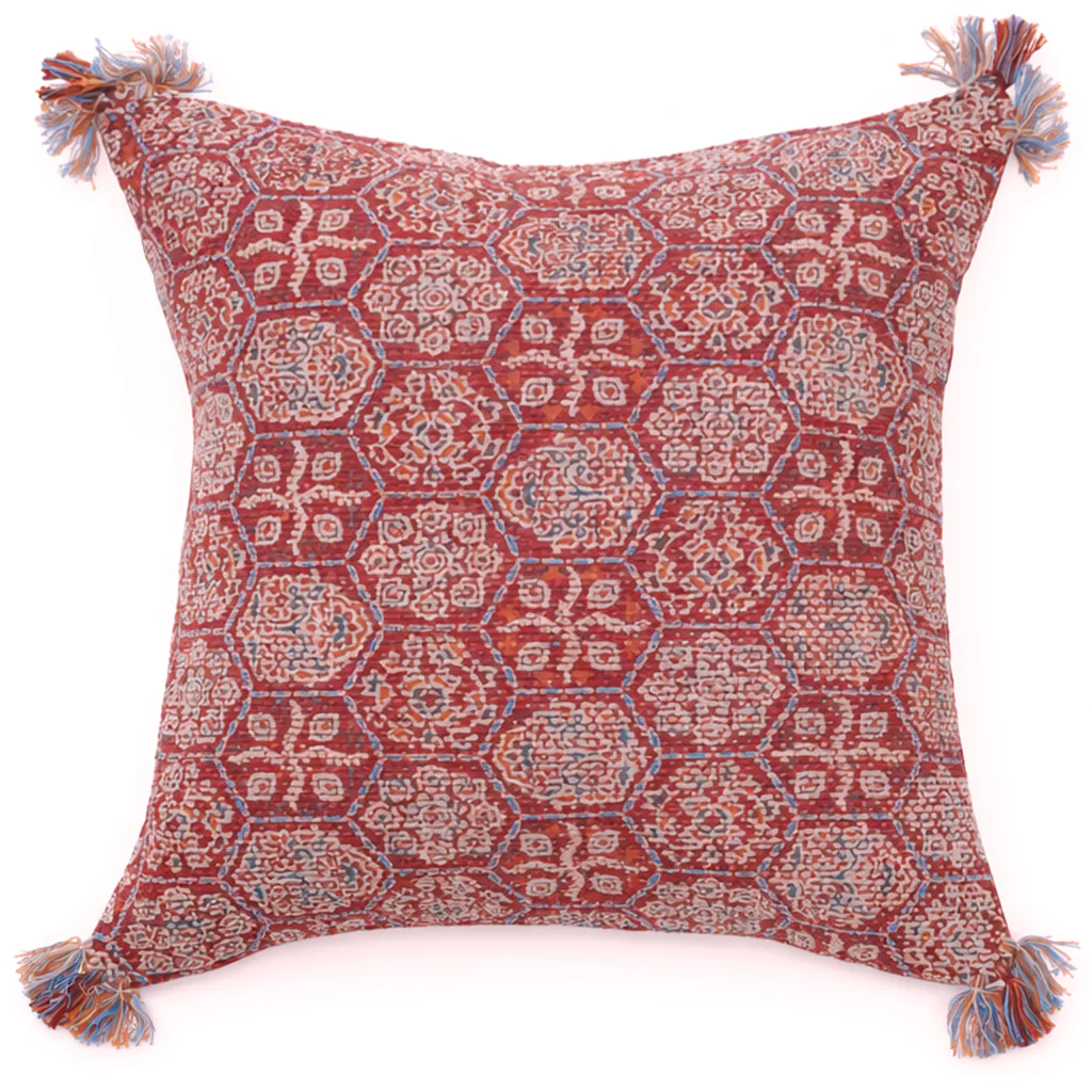 Tangerine Ethnic Cushion Cover 20x20" – Boho Printed Tassel Decorative Pillow