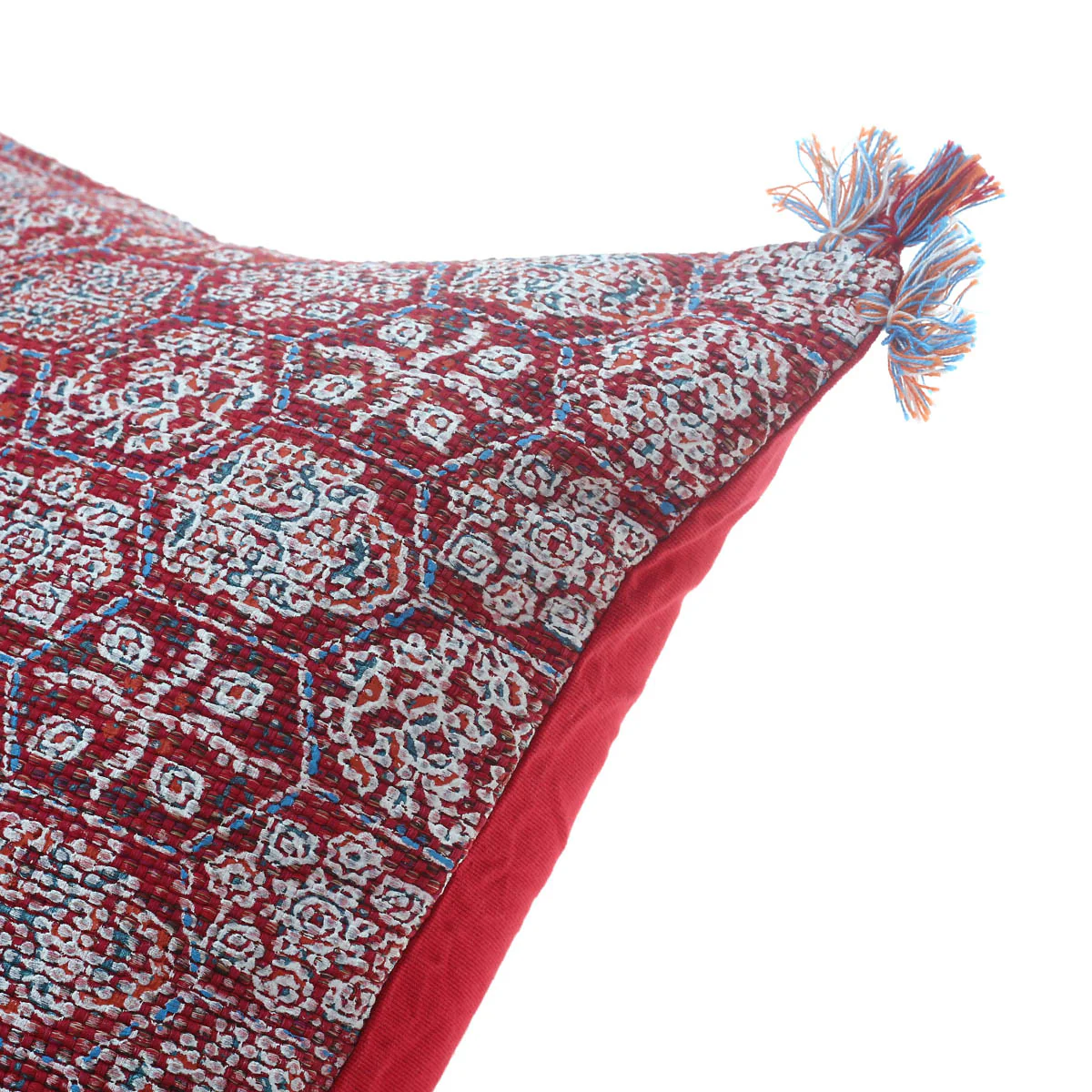 Tangerine Ethnic Cushion Cover 20x20" – Boho Printed Tassel Decorative Pillow - Image 2