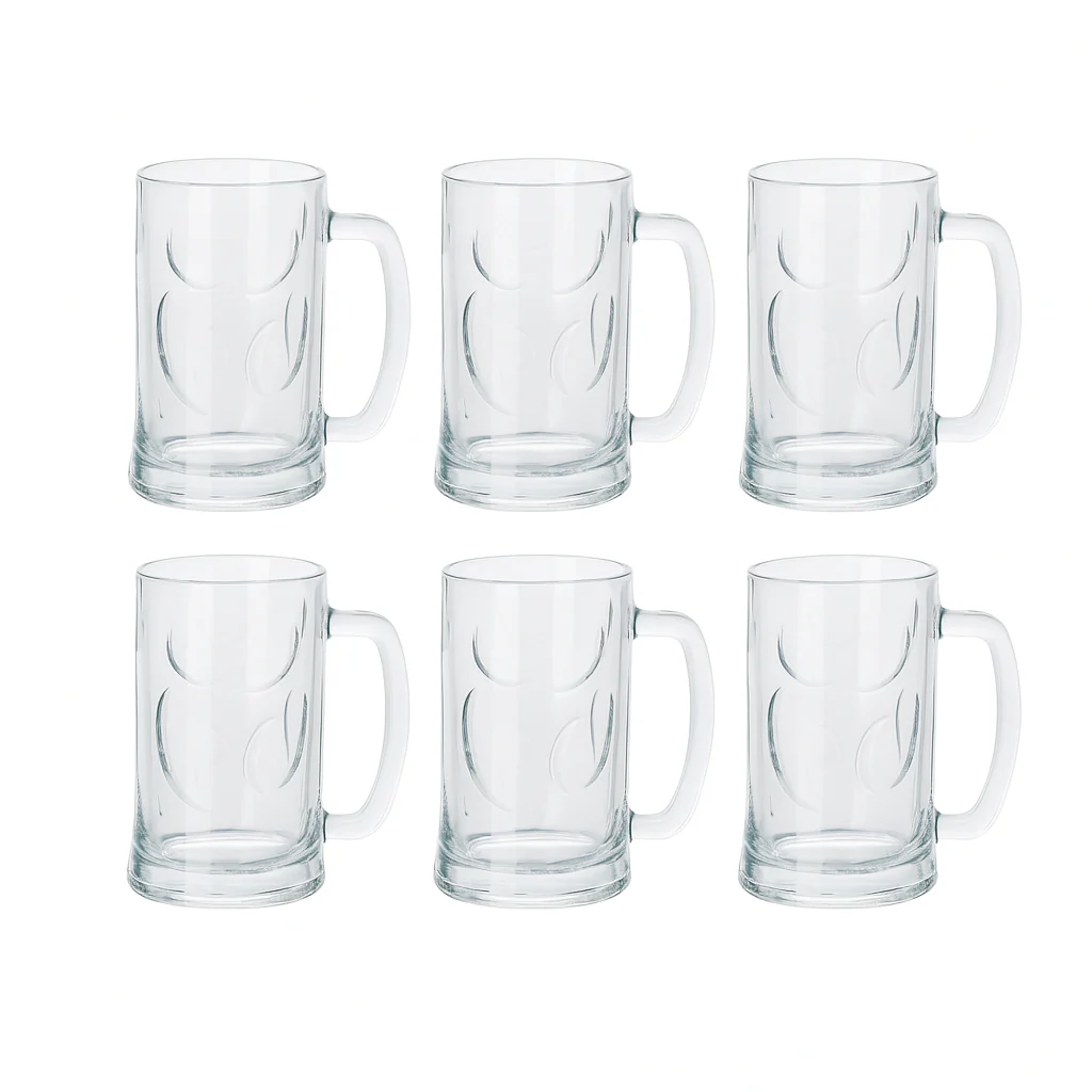 Textured Clear Glass Juice Mug with Handle 400 ml – Set of 6 | Premium Patterned Drinkware for Home & Café - Image 2