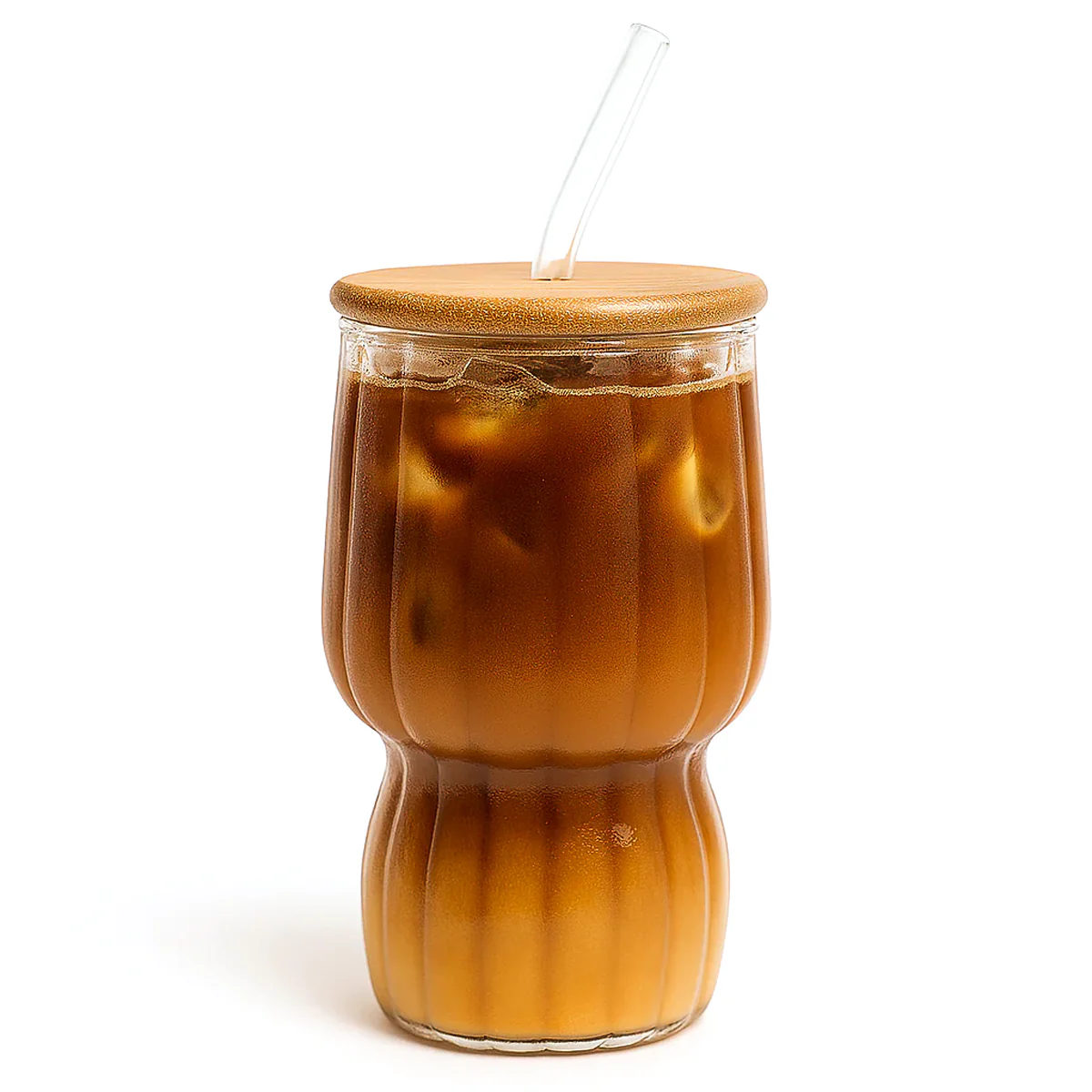 Textured Glass Tumbler with Bamboo Lid & Straw – 450ml