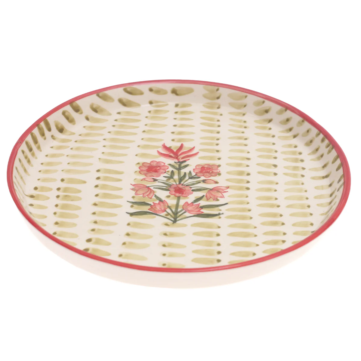 Textured Motif Platter 12" T – Hand-Painted Ceramic Serveware