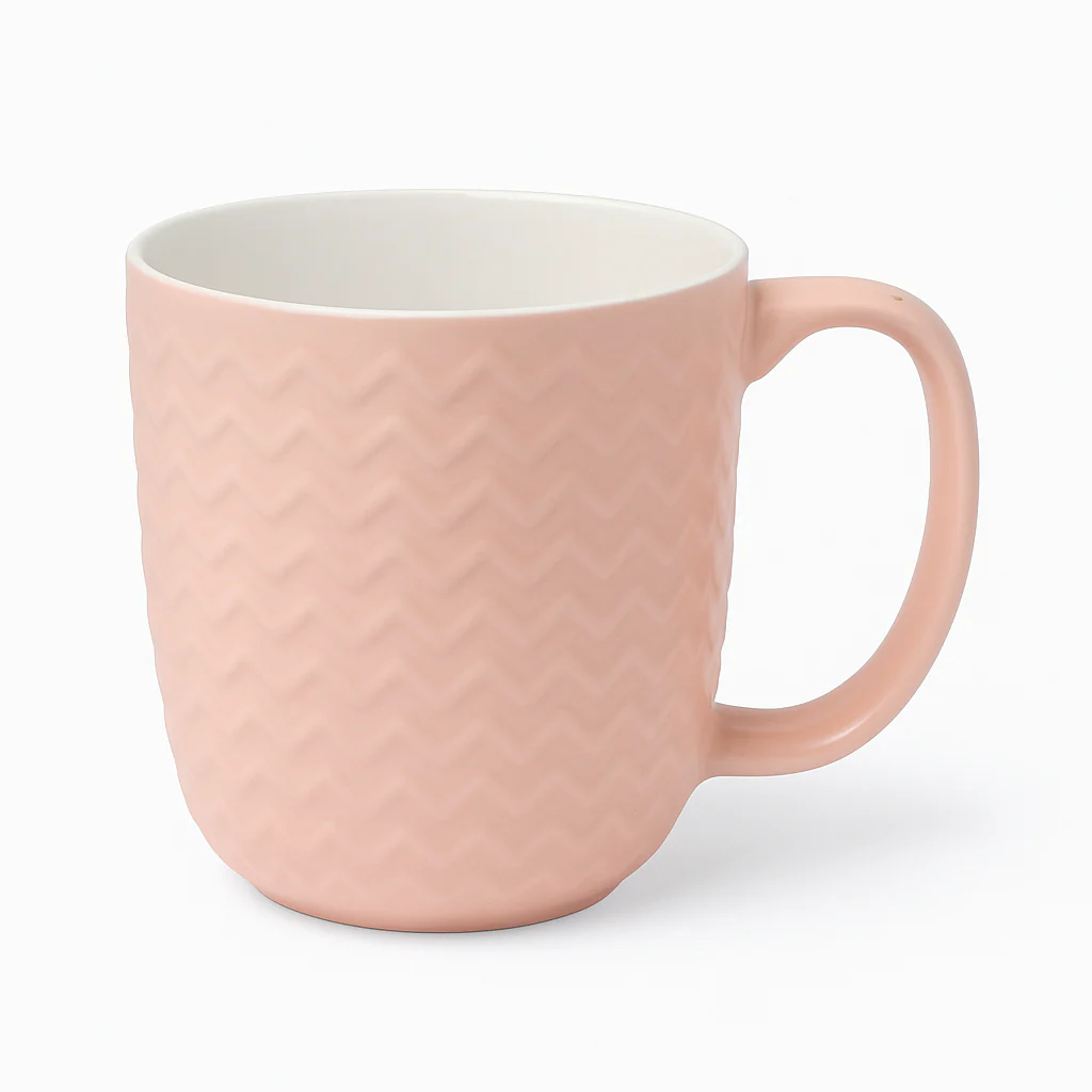 Textured Pink Ceramic Mug – Chevron Pattern Coffee & Tea Cup - Image 2