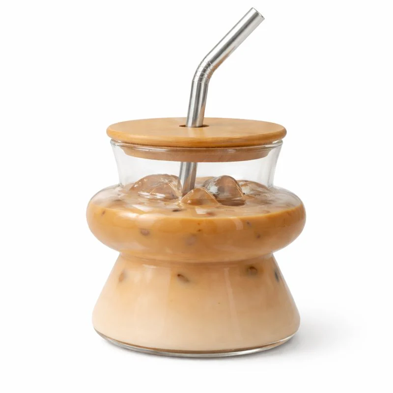 Transparent Glass Mason Jar – Stylish Drink Jar with Wooden Lid & Steel Straw