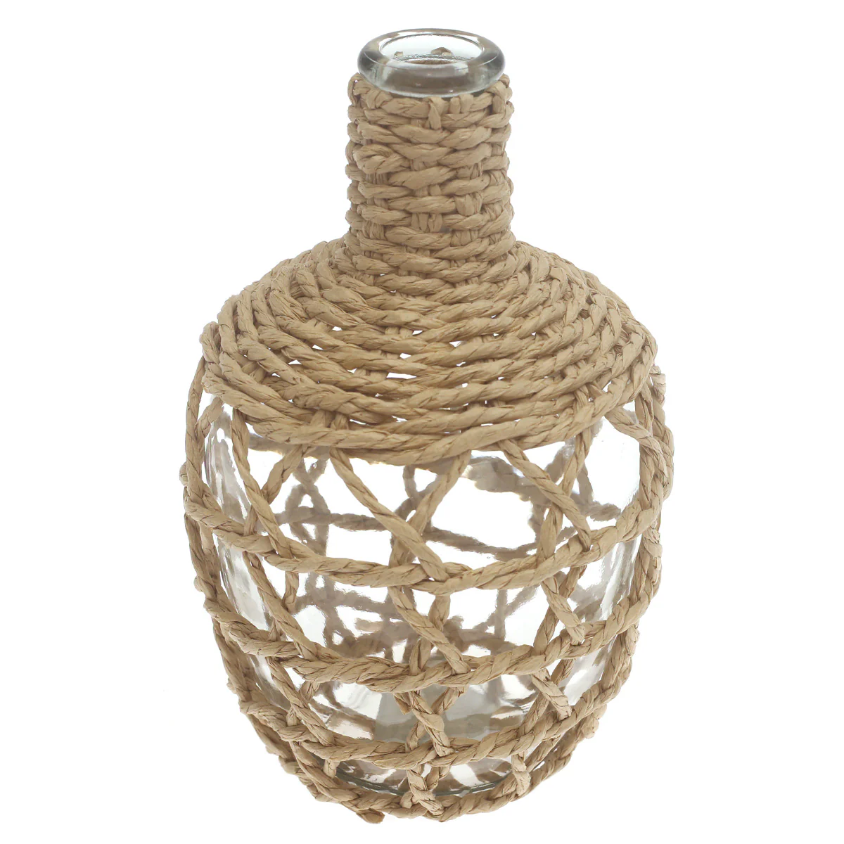 Transparent Glass Vase with Handwoven Natural Fiber Detailing – 10 Inch Height - Image 2
