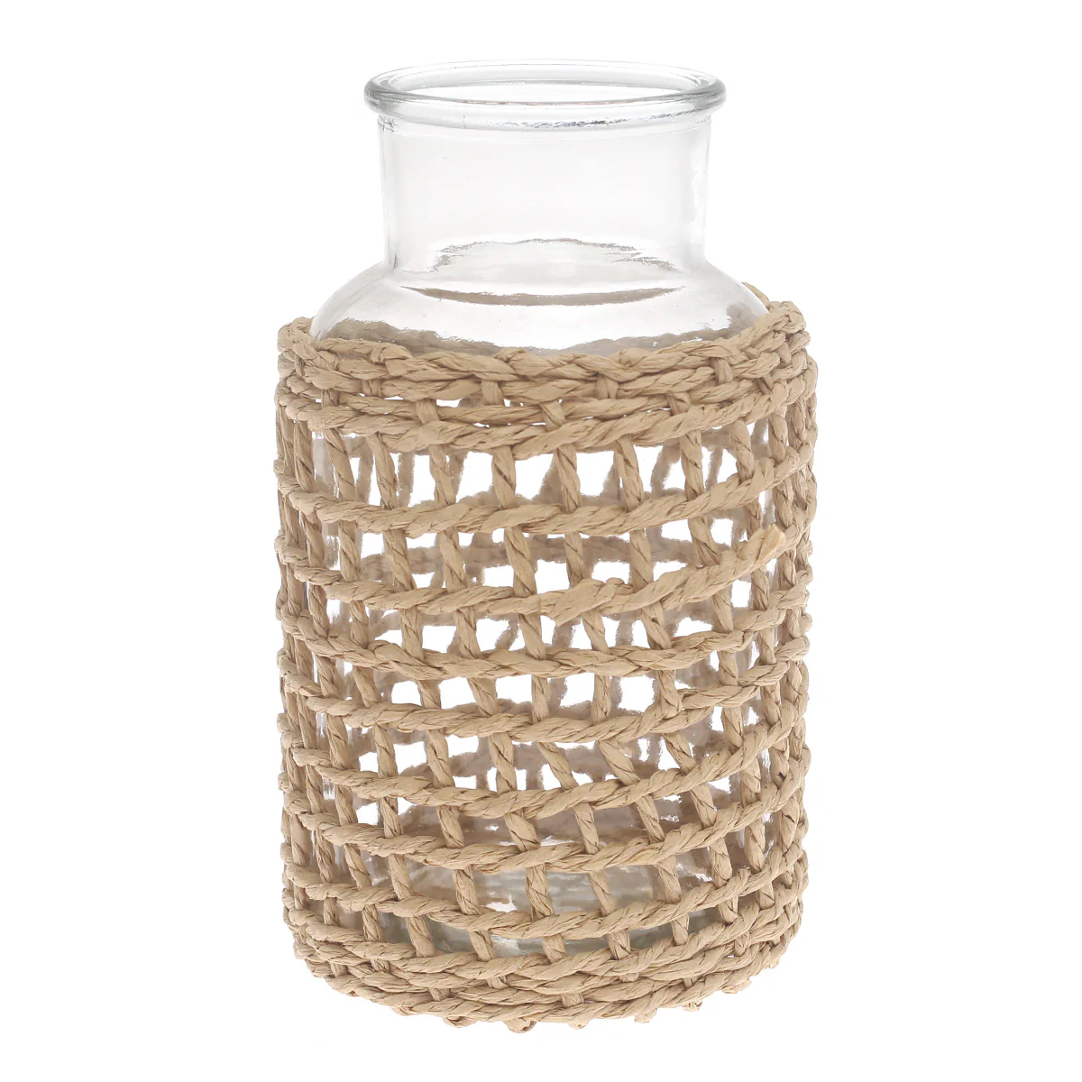 Transparent Glass Vase with Handwoven Natural Fiber Wrap – 10 Inch Height - Image 2