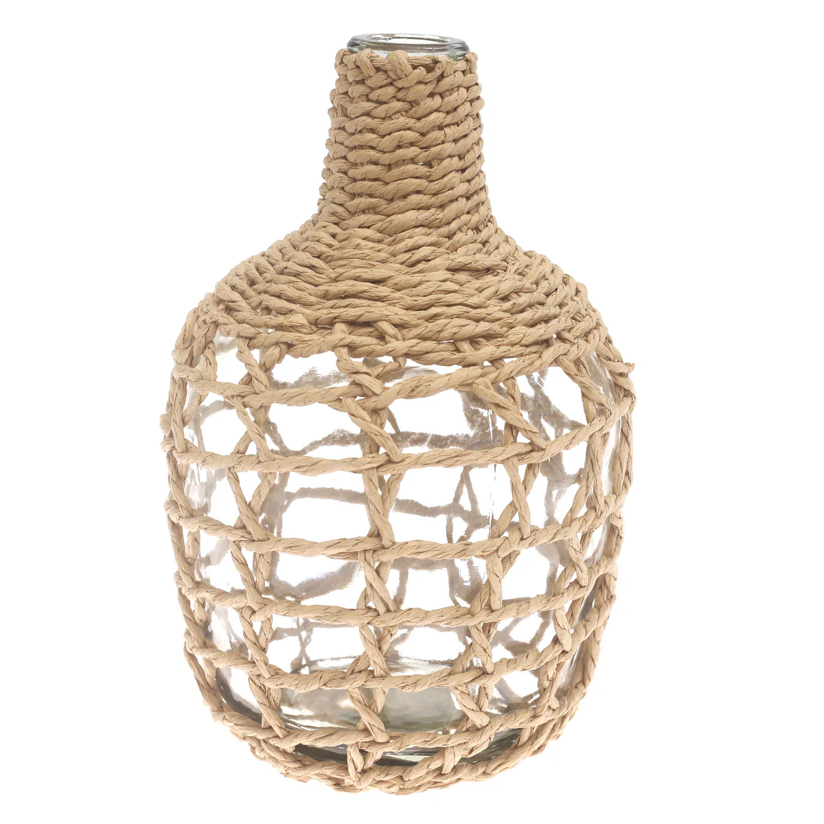 Transparent Glass Vase with Handwoven Natural Fiber Wrap – 12 Inch Height - Image 2