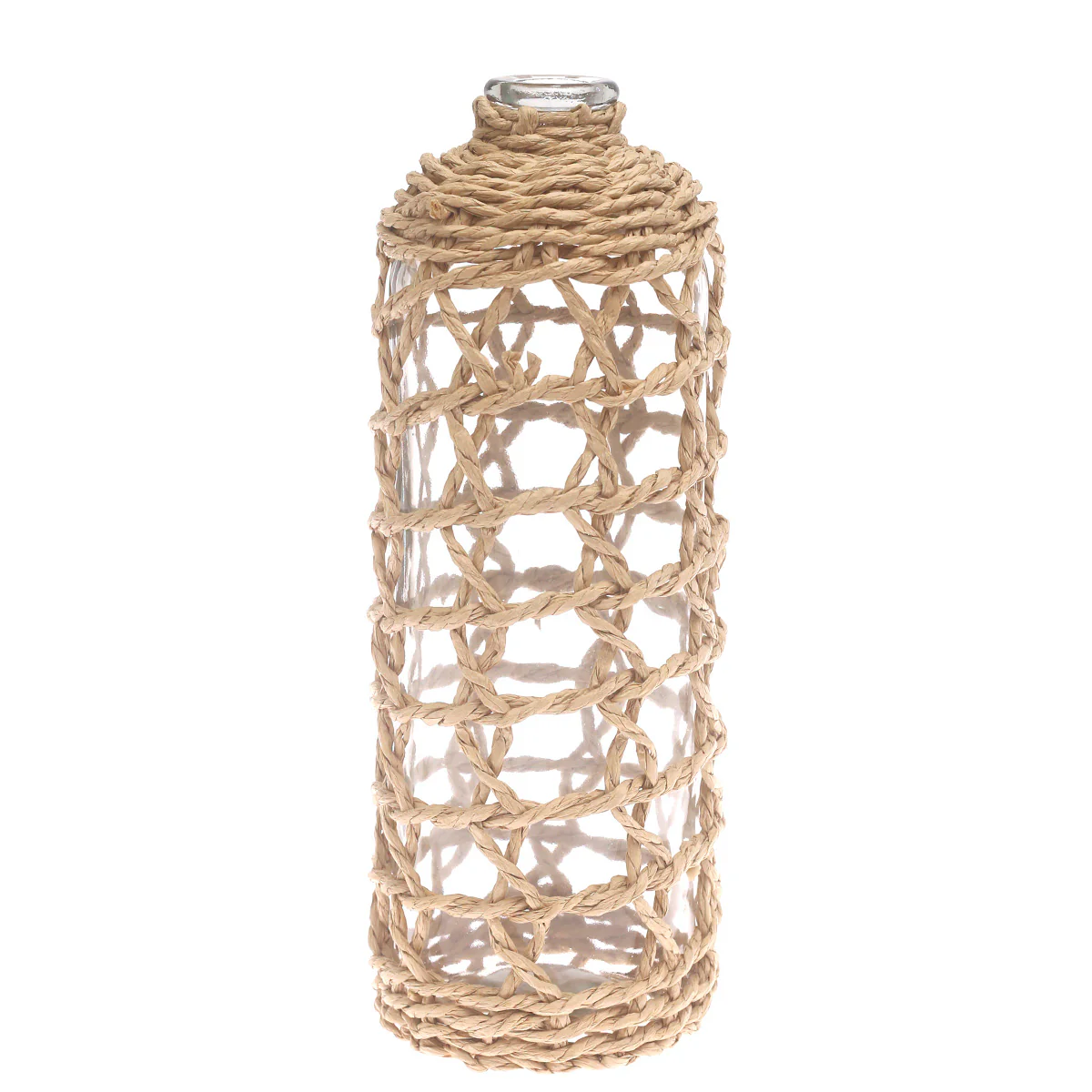 Transparent Glass Vase with Handwoven Natural Fiber Wrap – 13 Inch Height - Image 2
