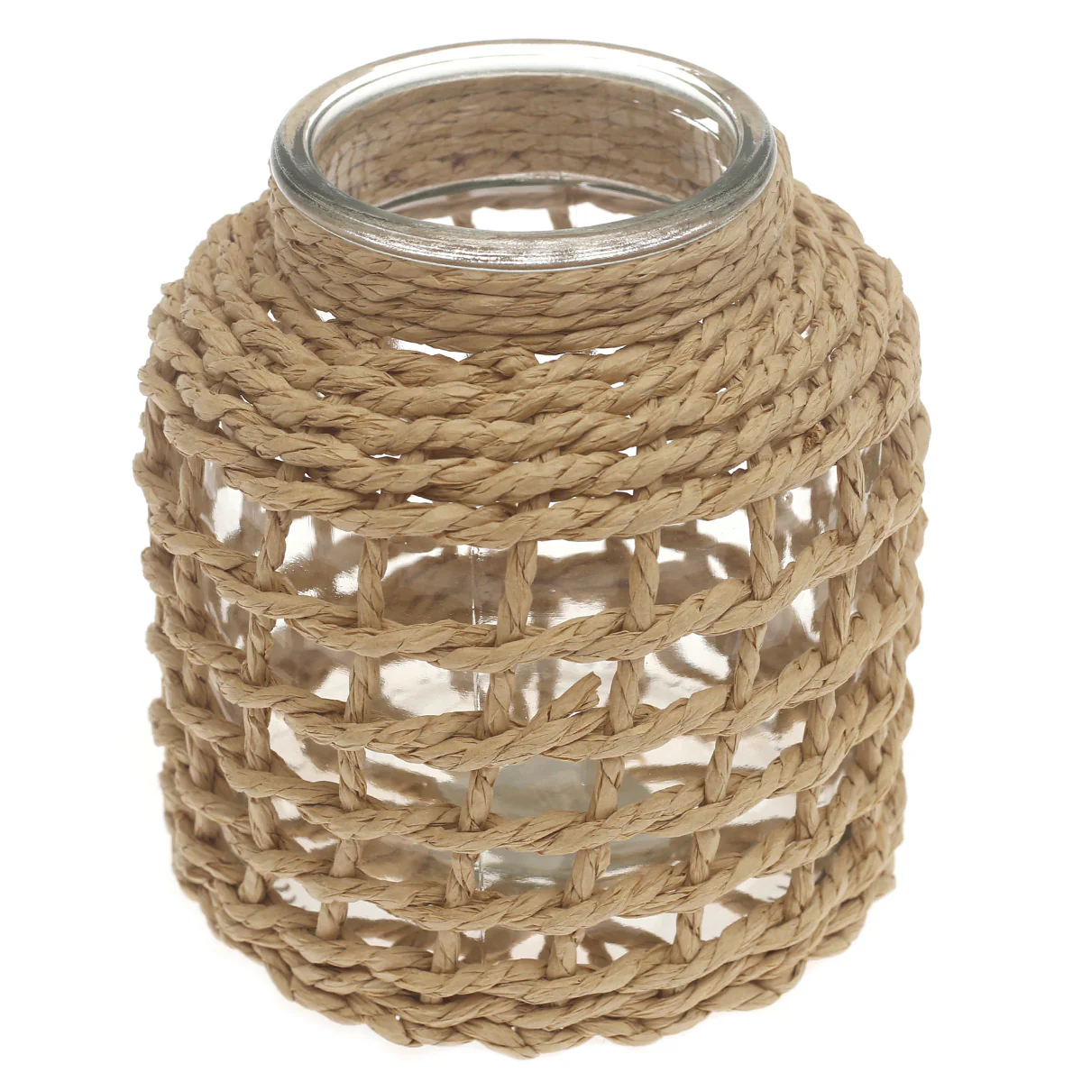 Transparent Glass Vase with Handwoven Natural Fiber Wrap – 6.5 Inch Height - Image 2