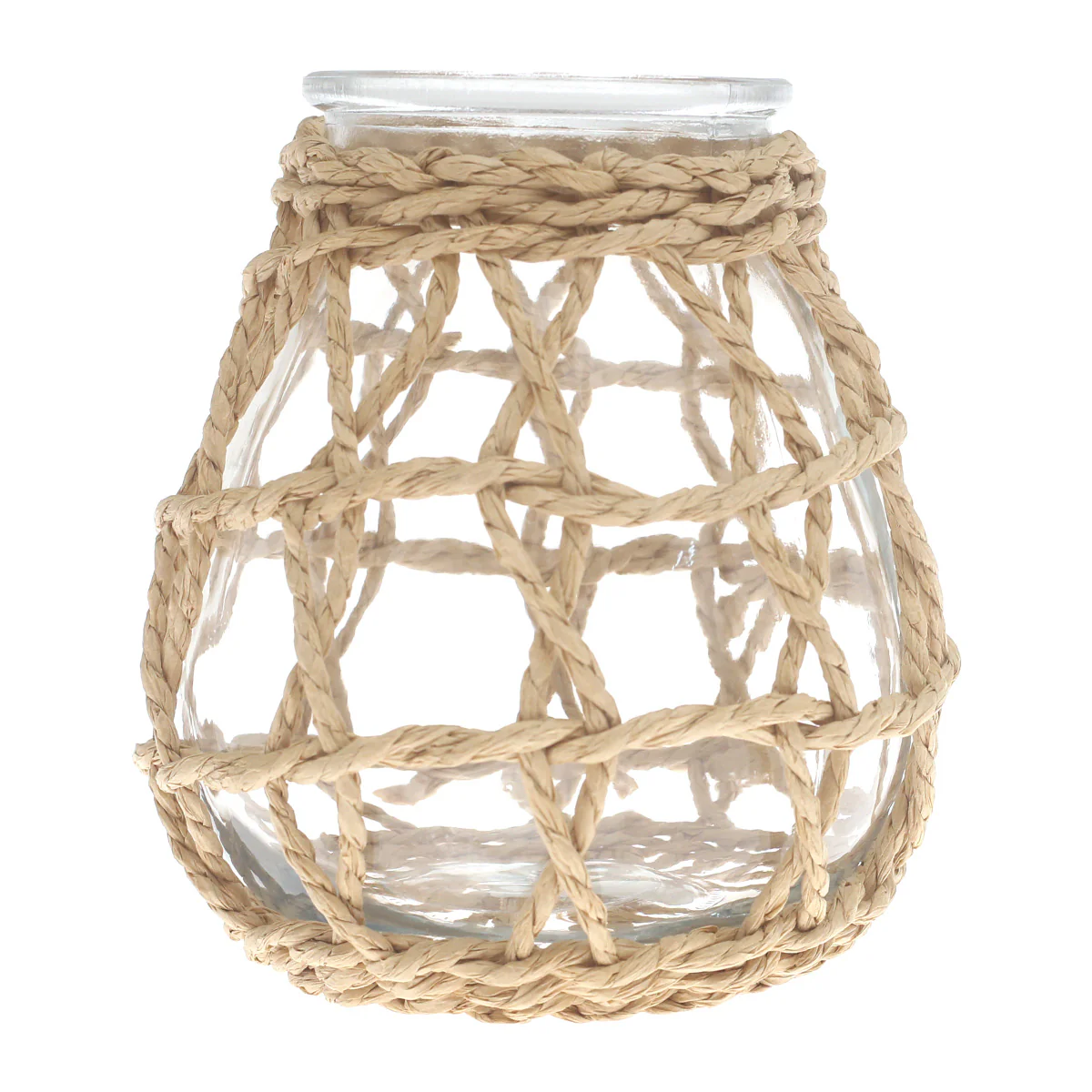 Transparent Glass Vase with Handwoven Natural Fiber Wrap – 7 Inch Height - Image 2