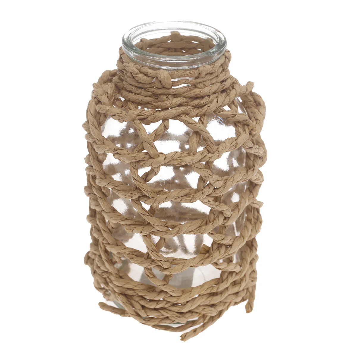 Transparent Glass Vase with Handwoven Natural Fiber Wrap – 8 Inch Height - Image 2