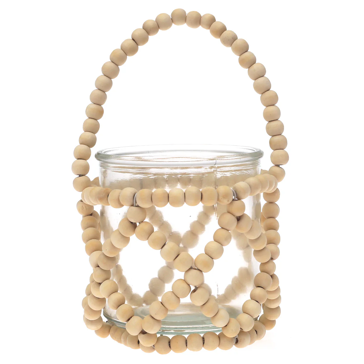 Transparent Hanging Lantern Small 8 Inch | Glass & Wooden Beaded Decorative Lantern